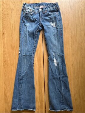 True Religion Blue Distressed Flare Jeans